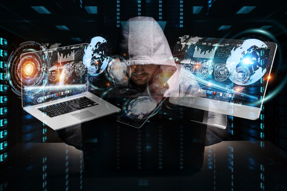 Why Data Security Is Important for Business 4 3D concept of hacker accessing data information through his laptop