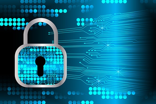 IT Security A digital padlock with binary code and circuit lines, symbolizing Japan IT Security and data protection in a connected world