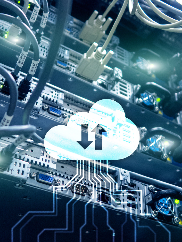 Abstract design of cloud icon and servers on the background, representing Azure Cloud Services in Singapore.