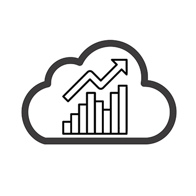 Bar chart with an upward trend and a cloud. Folder with a cloud overlay