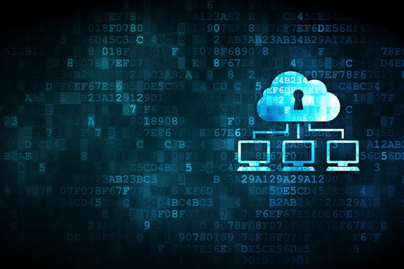 Cloud with keyhole and linked computers, depicting enhanced security in Azure services Cloud with keyhole and linked computers, depicting enhanced security in Azure services
