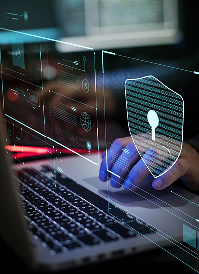 Cybersecurity expert analyzing network security as part of network penetration testing services in Japan Padlock icon with laptop background - concept image for network penetration testing in hong kong