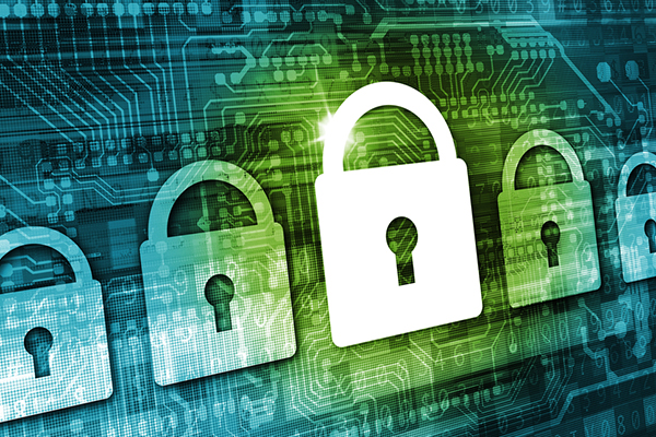 Digital padlock icon overlaying a network graphic symbolizing advanced IT security in Singapore.