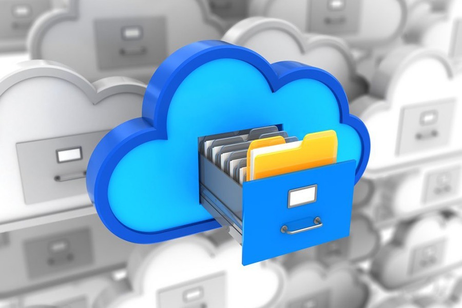 File drawer in a cloud illustration, symbolizing Azure Cloud Services storage