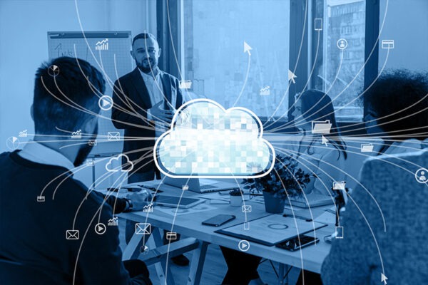 IT professionals in a meeting concept image for cloud computing solutions