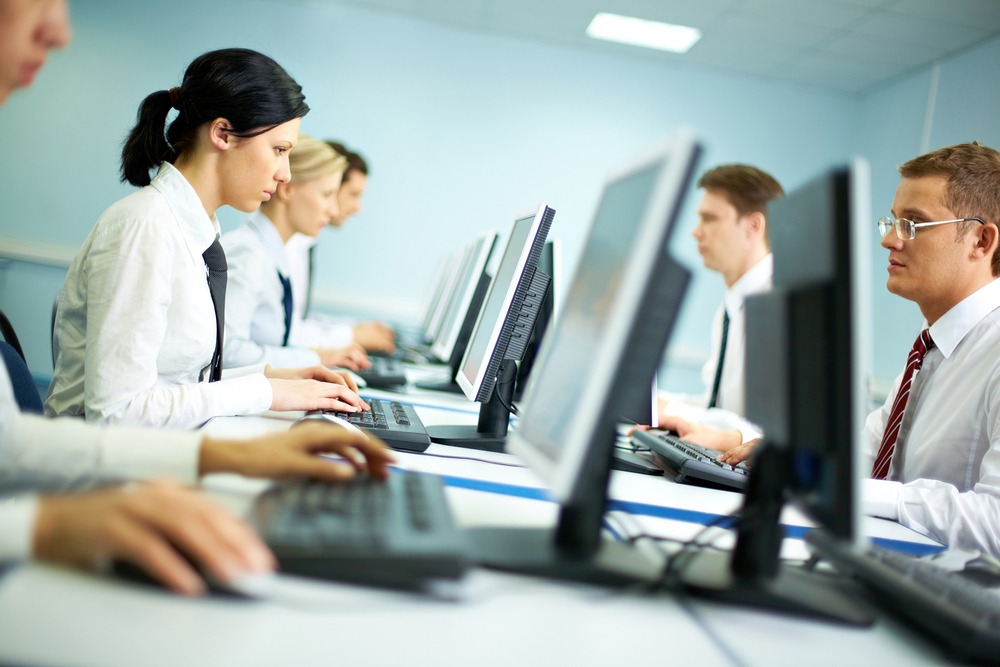 IT workers working cloud solution in their computers