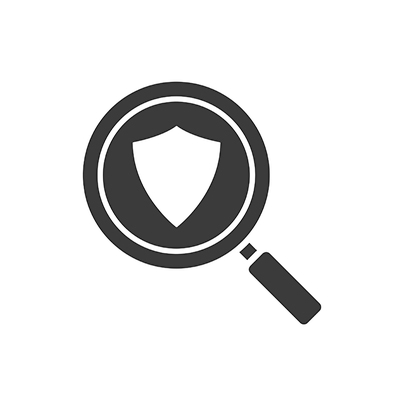 Icon of a shield with a magnifying glass symbolizing vulnerability assessment for network security in Japan