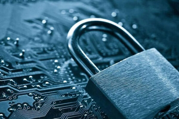 Padlock on a circuit board concept image for data protection and privacy