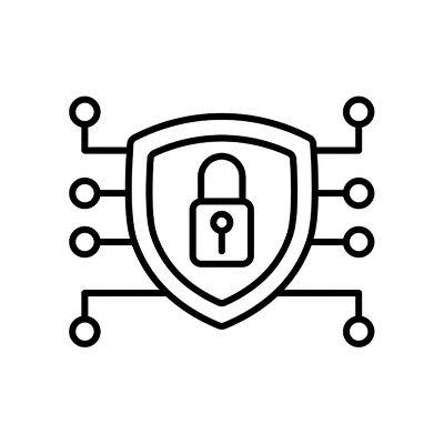 Shield with a padlock and digital circuit lines