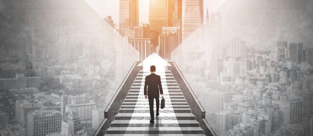 business man moving forward to the future