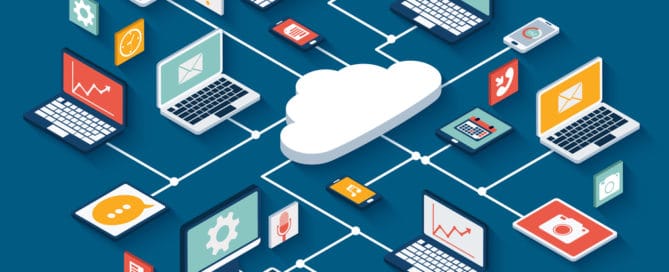 Mobile devices and computers connected to the cloud concept image for Cloud-Based Backup Services