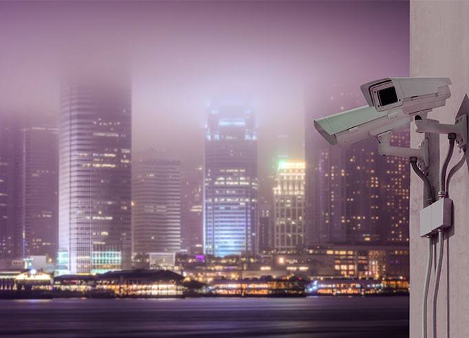 cybersecurity camera monitoring Hong Kong skyline