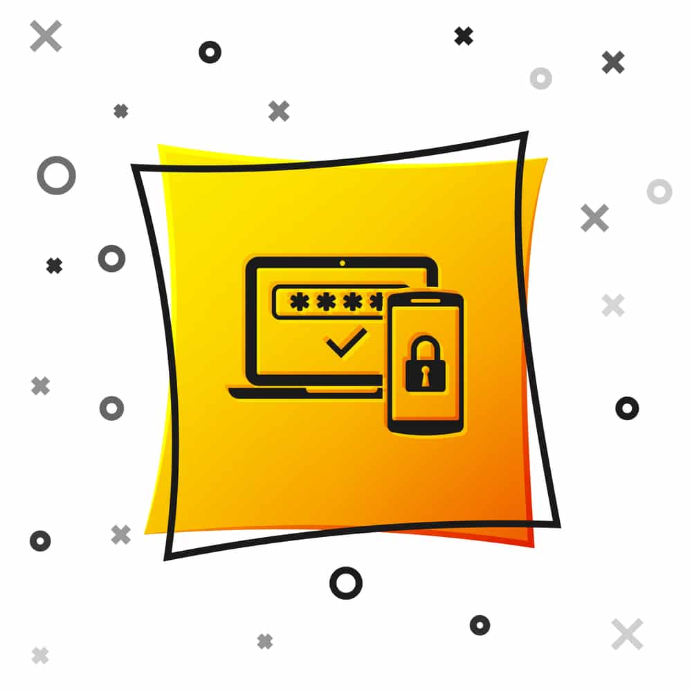 Multi factor authentication icon isolated on white background with yellow square