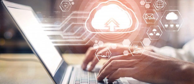 Cloud design and IT worker typing